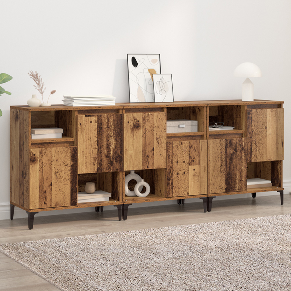 vidaXL 2 Door 2 Shelf Old Wood Compact Sideboard Set of 3 Image 1