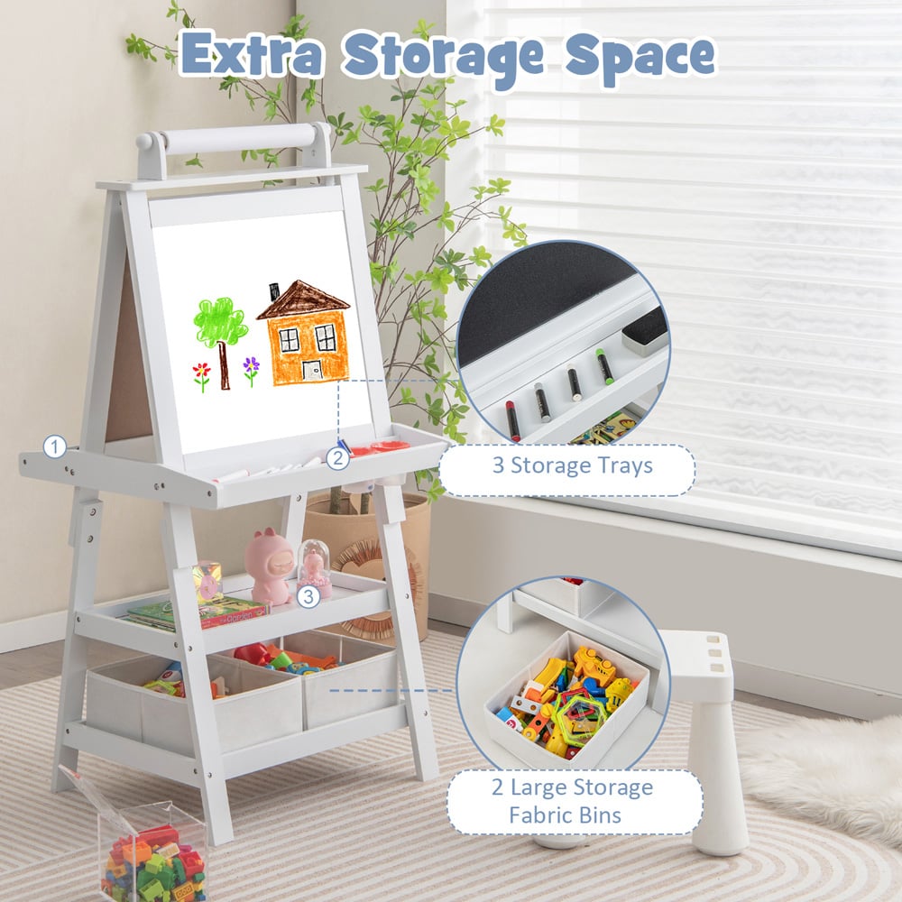 Costway Kids White Double Sided Art Easel with Paper Roll Image 5