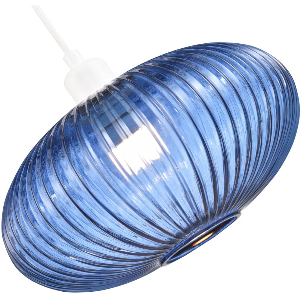 Happy Homewares Designer Navy Midnight Blue Line Ribbed Glass Oval Pendant Shade Image 3