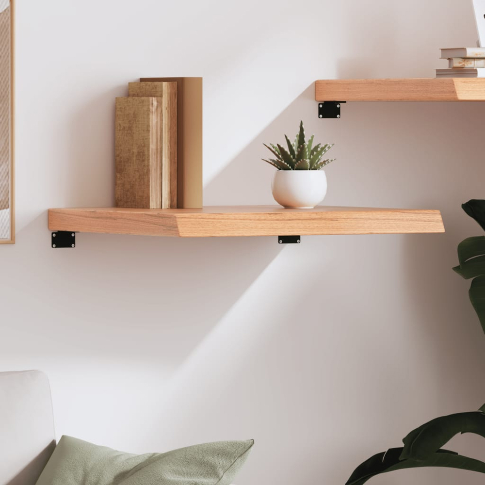 vidaXL 60cm Natural Untreated Solid Oak Wood Floating Wall Shelf Image 3