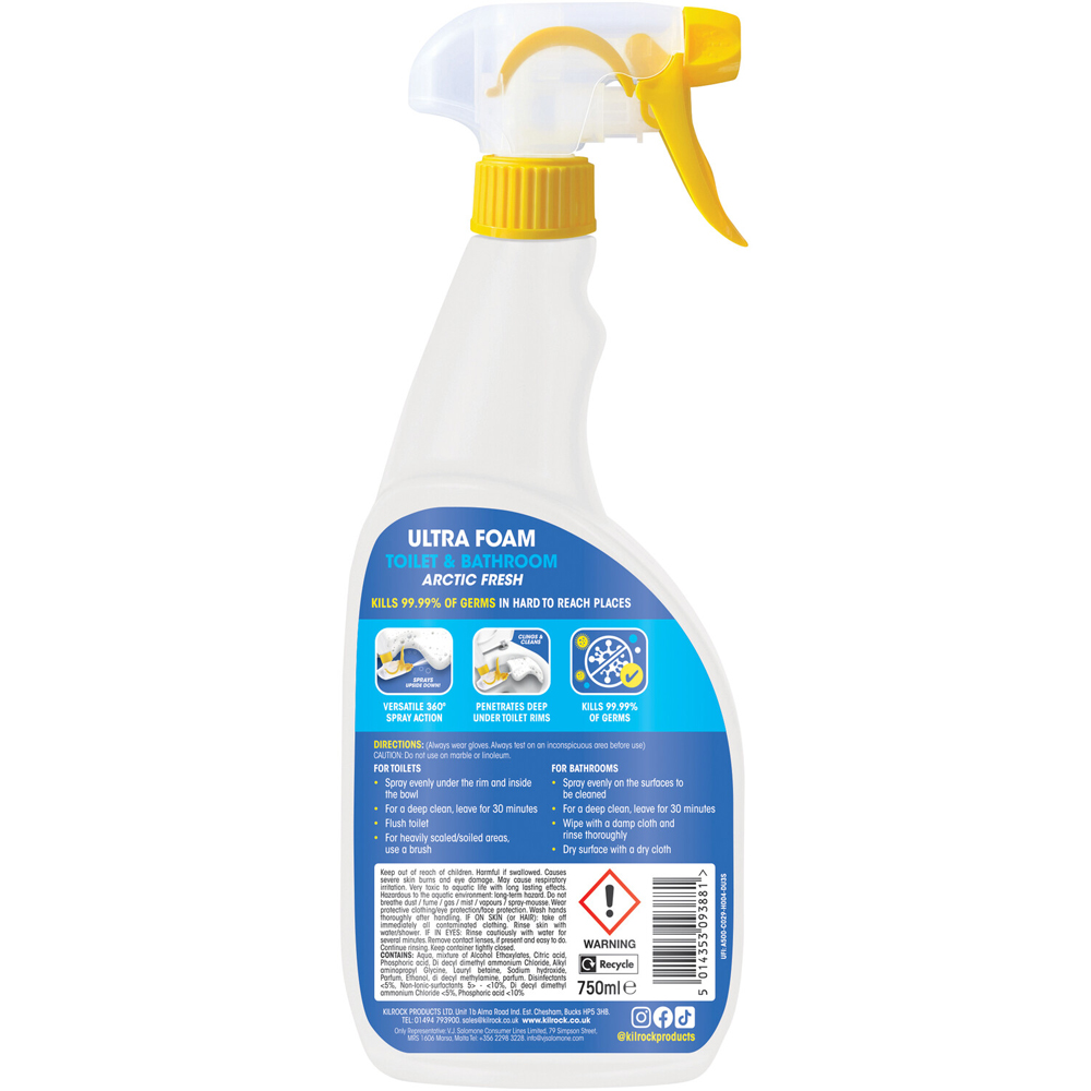 Kilrock Ultra Foam Toilet and Bathroom Cleaner Arctic Fresh Image 2