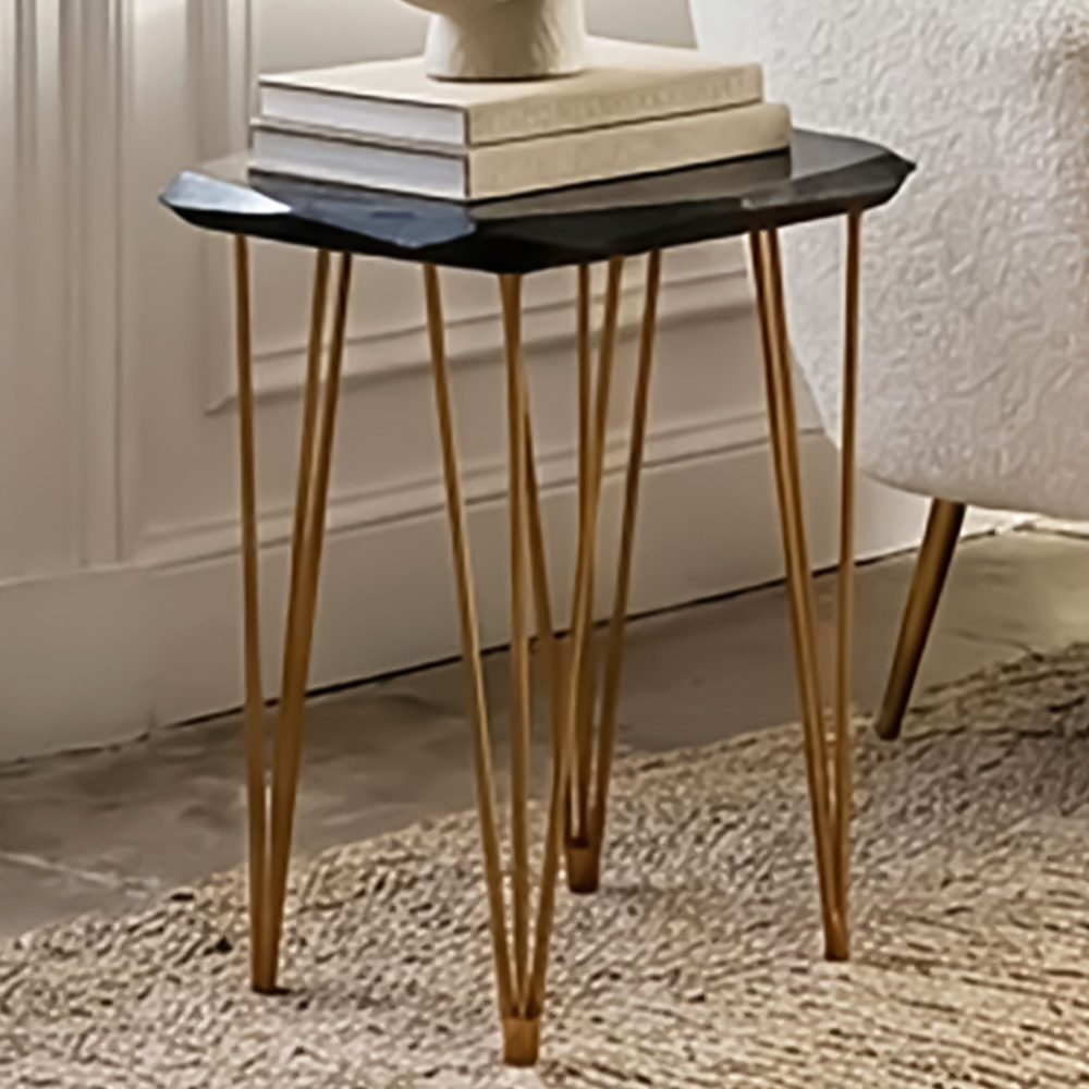 Premier Housewares Relic Black Marble Top Small Side Table Image 1