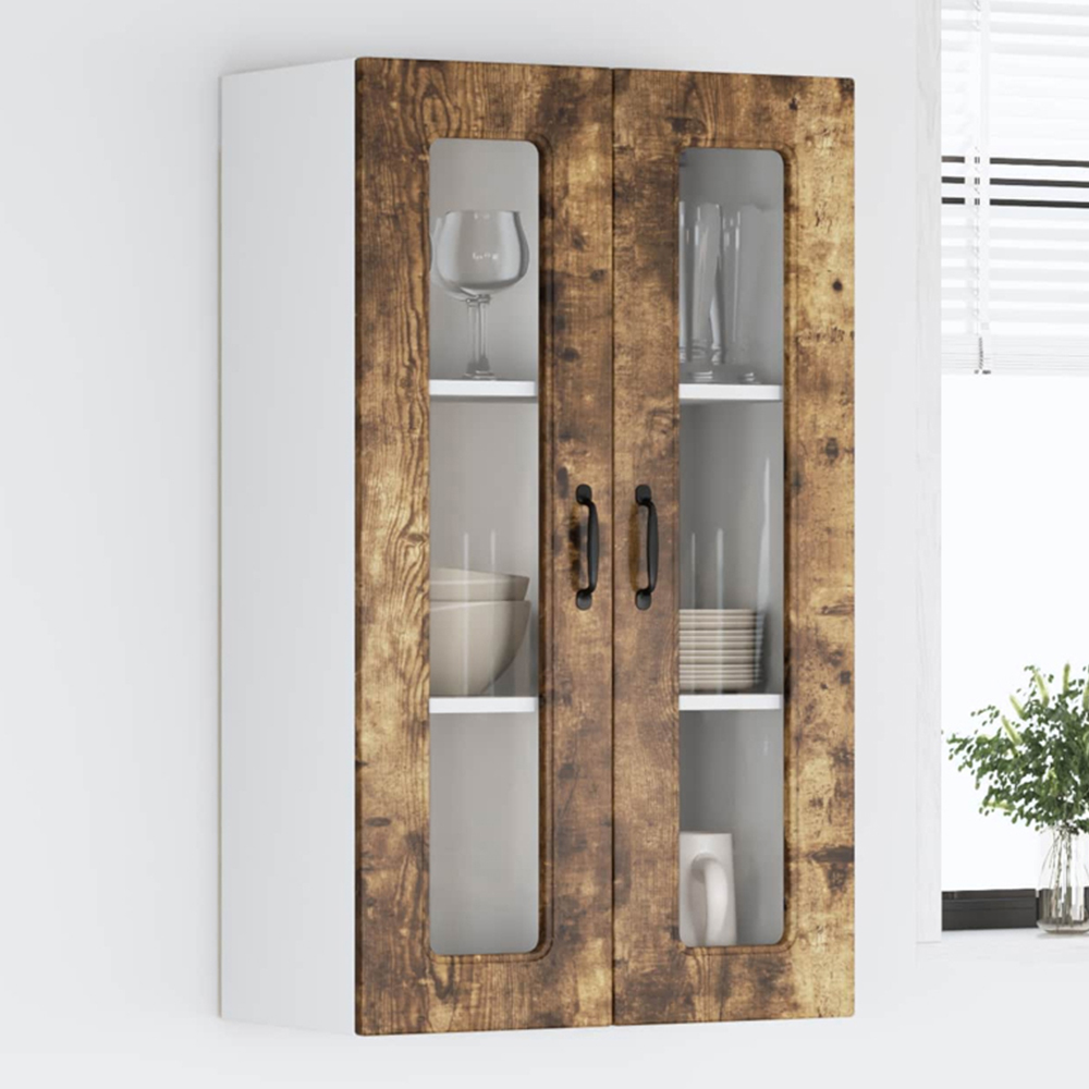 vidaXL 2 Glass Door Smoked Oak Kitchen Wall Cabinet Image 1