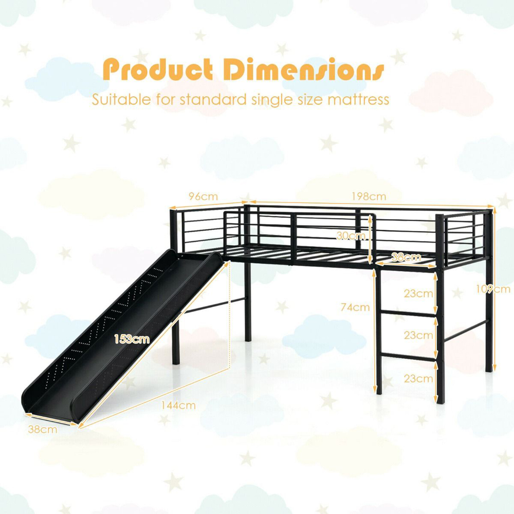 Costway Black Kids Loft Bed with Slide Image 9