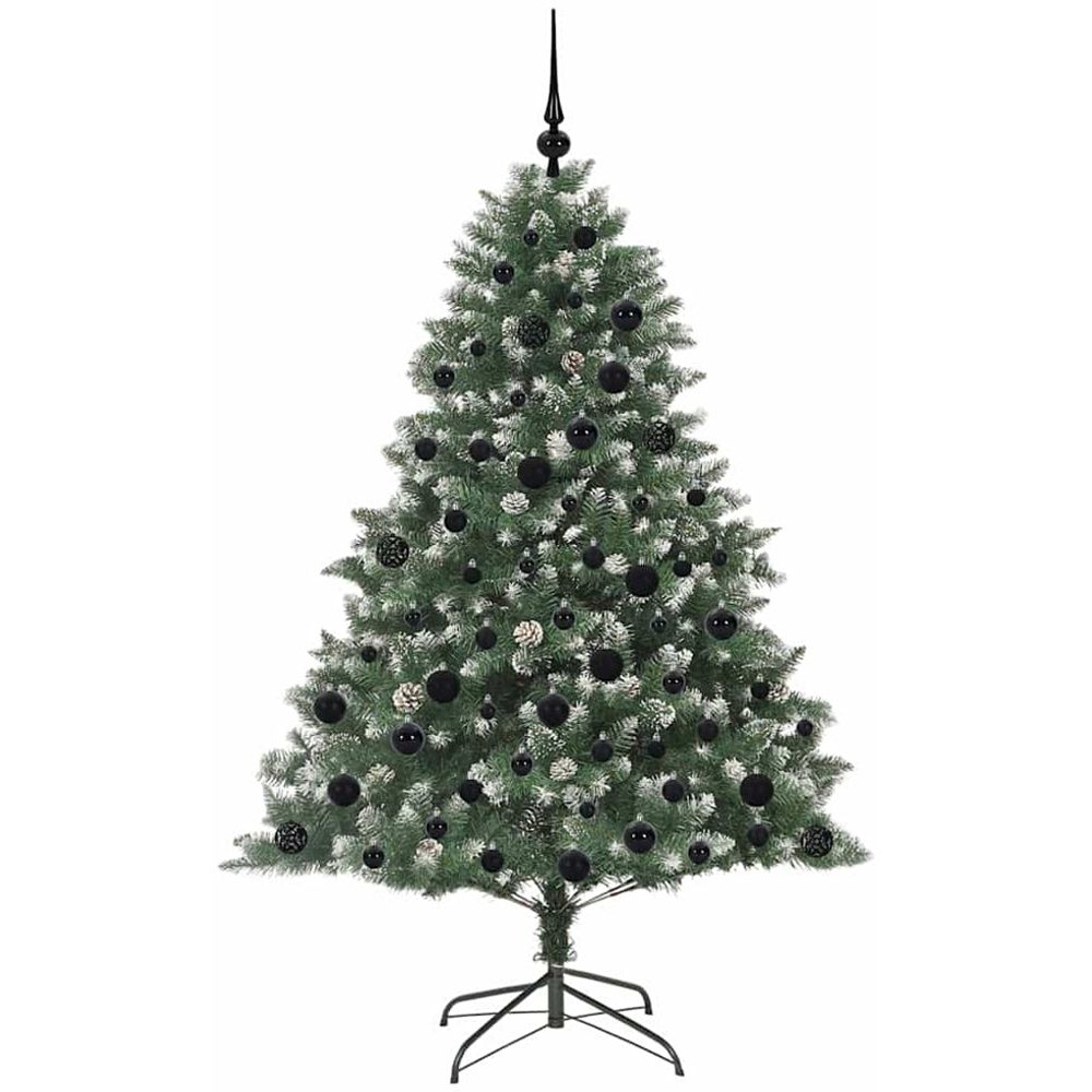 vidaXL Pre-Lit Black Baubles Green Artificial Snow Tipped Christmas Tree 6ft Image 4