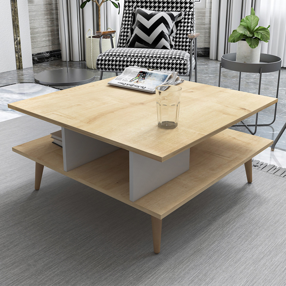 Decorotika Akya Oak and White Wide Coffee Table Image 1