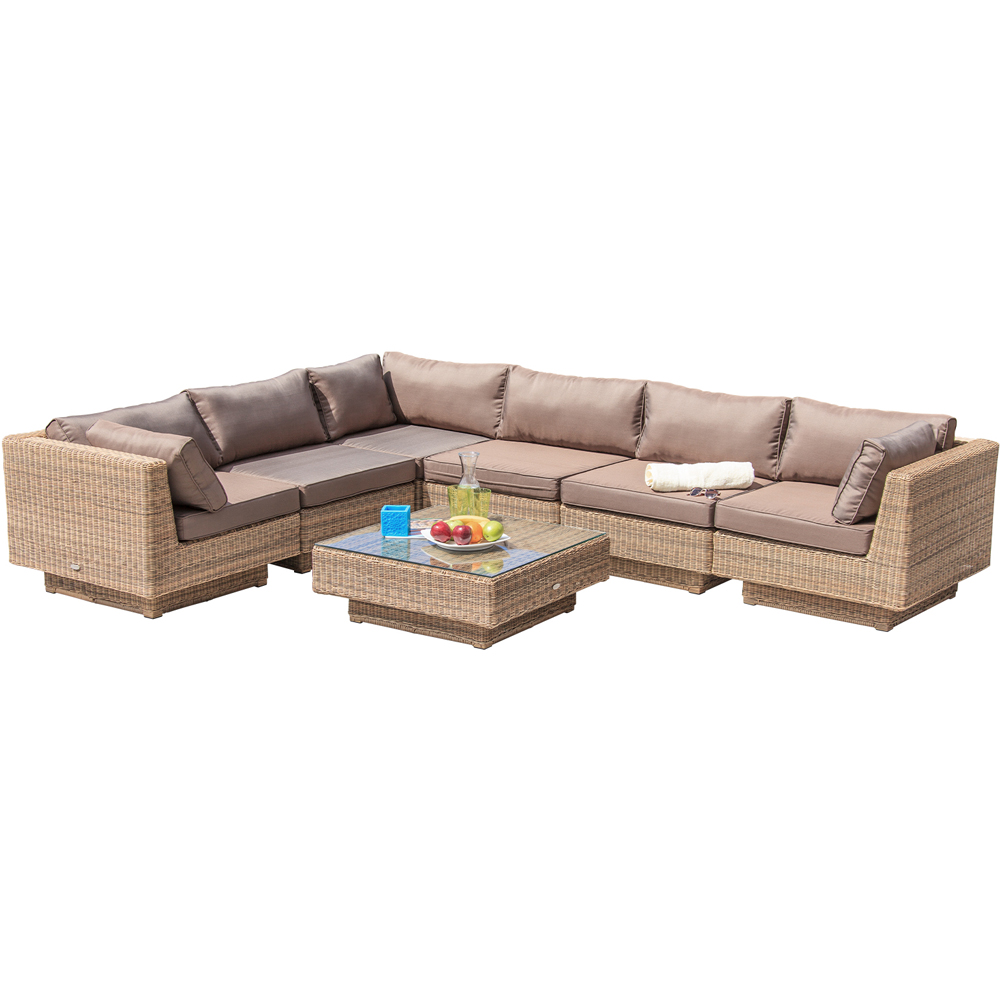 Cozy Bay Chicago 6 Seater Brown Cushion Deluxe Modular Rattan Lounge Set Image 2