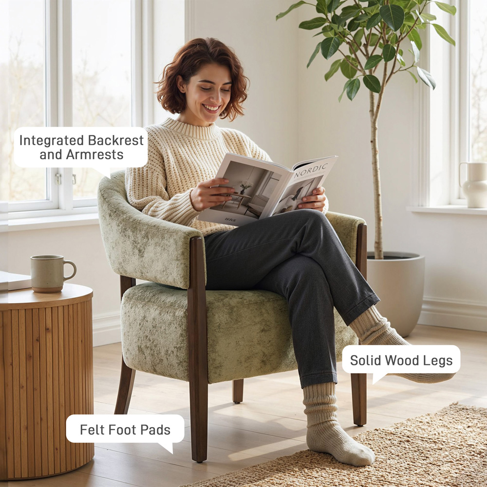 Portland Light Brown Upholstered Accent Chair with Solid Wood Legs Image 6