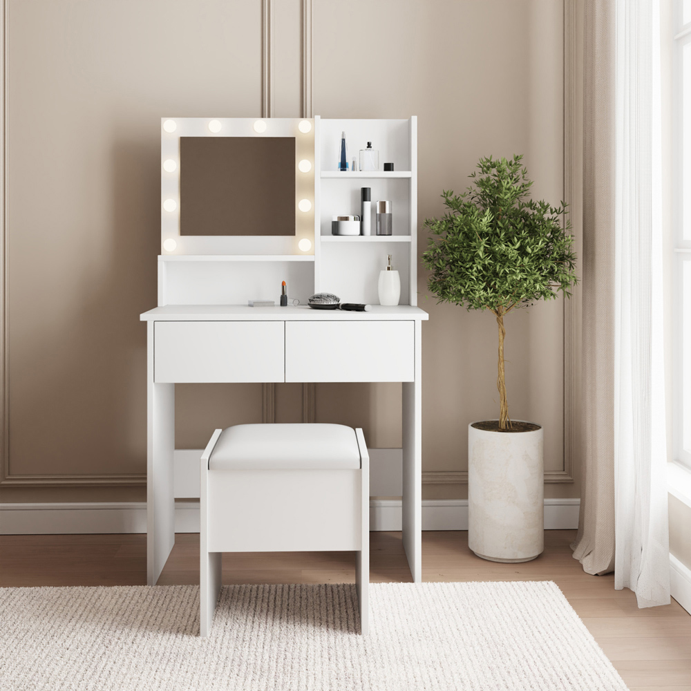 GFW Eva 2 Drawer White Dressing Table Set with LED Mirror Image 7