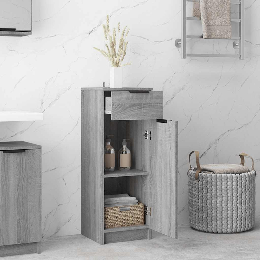 vidaXL Single Door Single Drawer Grey Sonoma Bathroom Cabinet Image 8