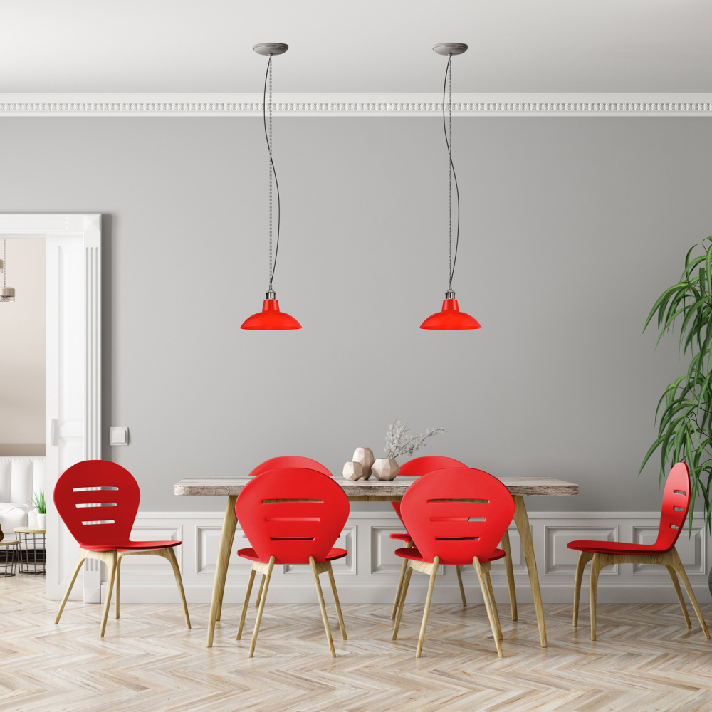Happy Homewares Industrial Retro Design Matt Vibrant Red Curved Metal Pendant Shade Image 2