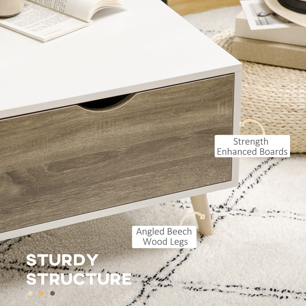 HOMCOM 2 Drawer 2 Shelf White Modern Coffee Table Image 6
