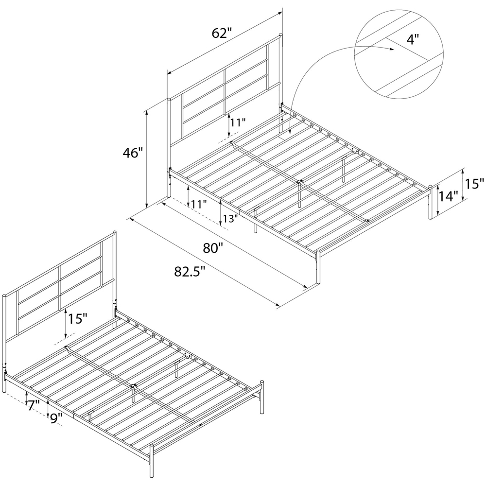 Dorel Jensen King Size White Metal Bed Frame Image 9