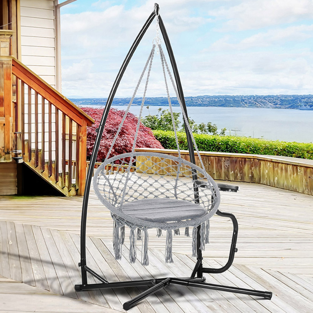 Outsunny Black Hanging Swing Chair Stand with Side Tray Image 1
