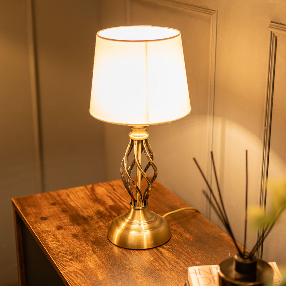 ValueLights Memphis Antique Brass Barley Twist LED Table Lamp Image 3