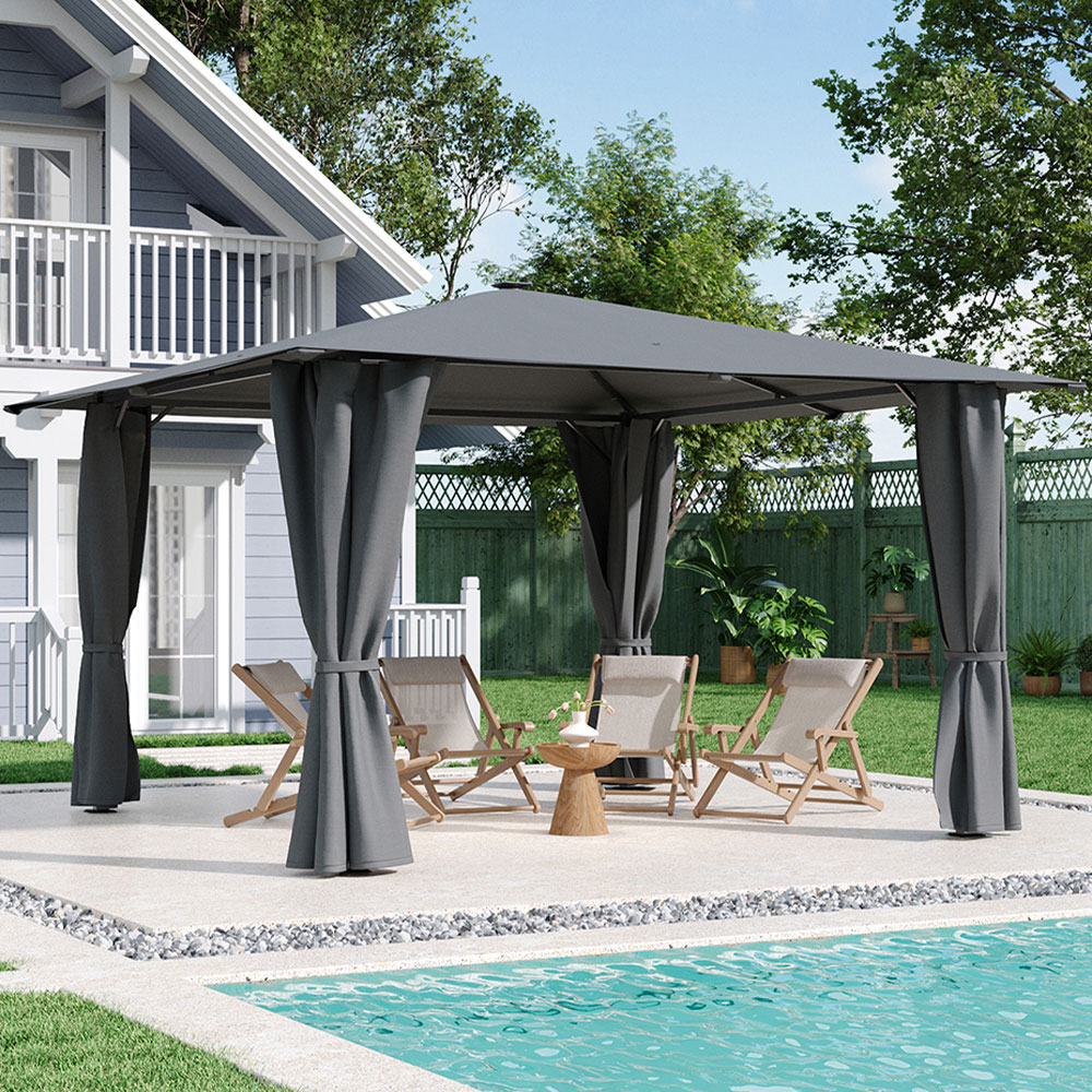 Living and Home Dark Grey Solar LED Metal Gazebo 4 x 2.6m Image 1