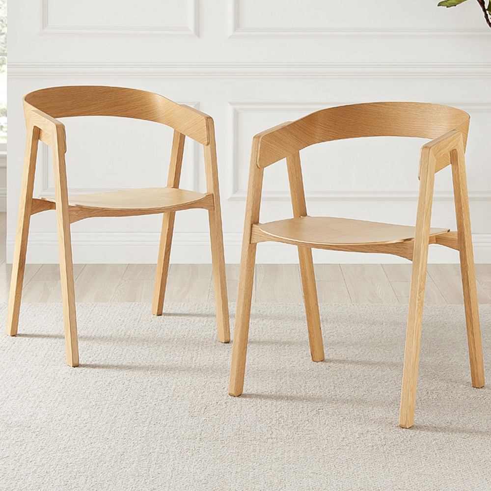 Furniturebox Luna Set of 2 Oak and Veneer Dining Chair Image 1