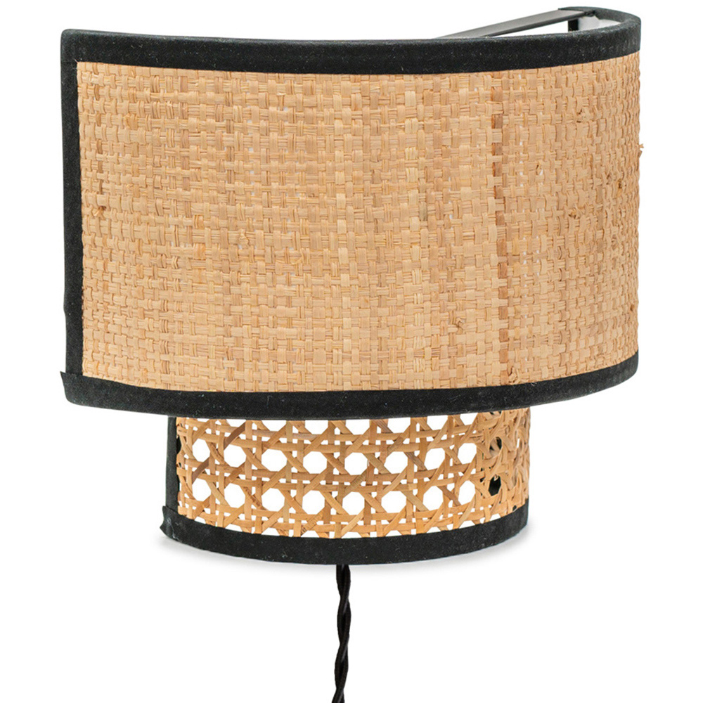ValueLights Grant Natural Cane Black Trim Plug-in LED Wall Light Image 1