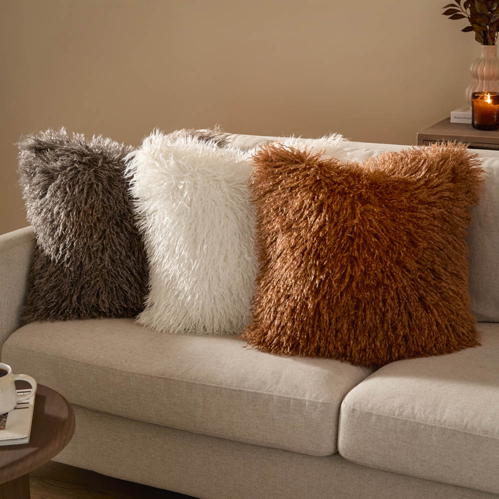 Furn Rowan Ecru Chocolate Faux Fur Reversible Cushion 50 x 50cm Image 6
