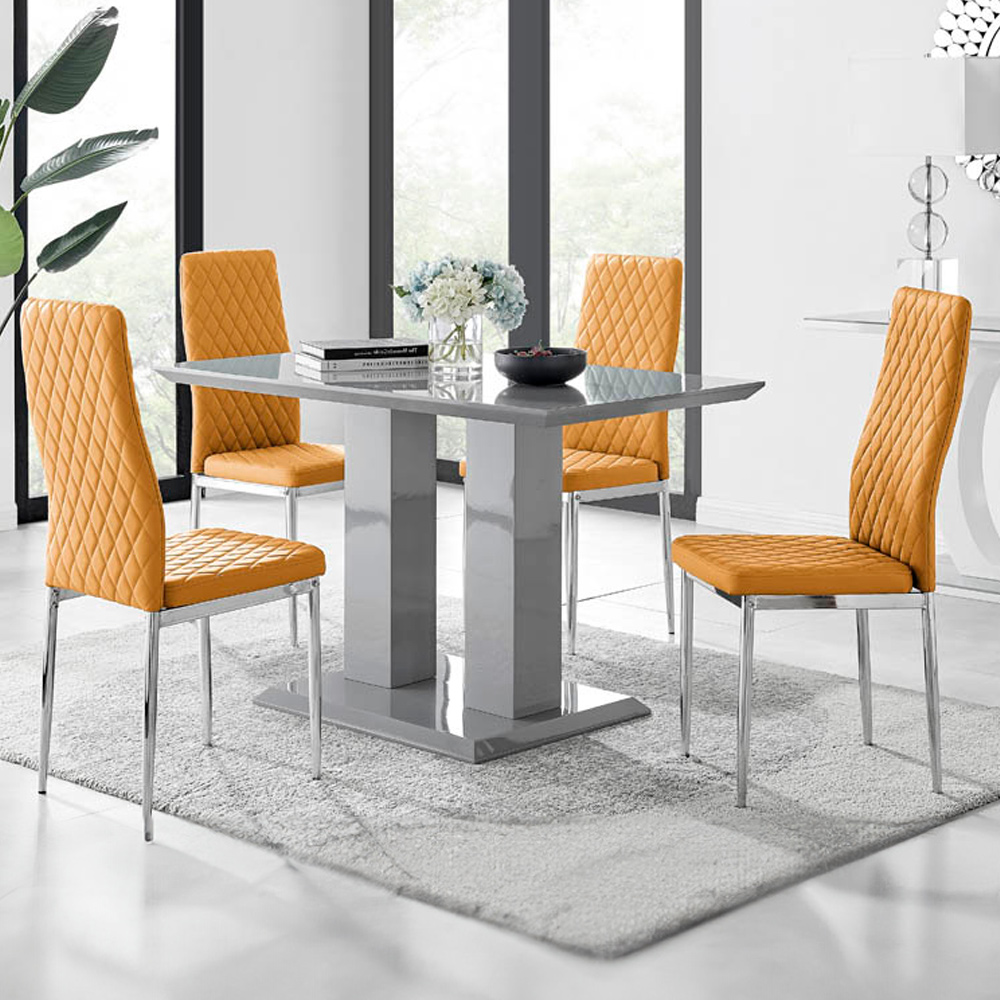 Furniturebox Molini Valera 4 Seater Dining Set Grey Gloss Mustard Yellow and Chrome Image 1
