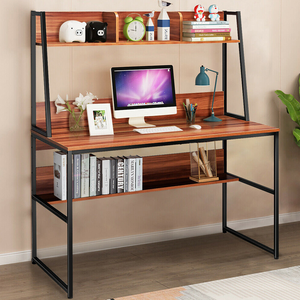 Costway Computer Desk with Bookshelf Brown Image 1