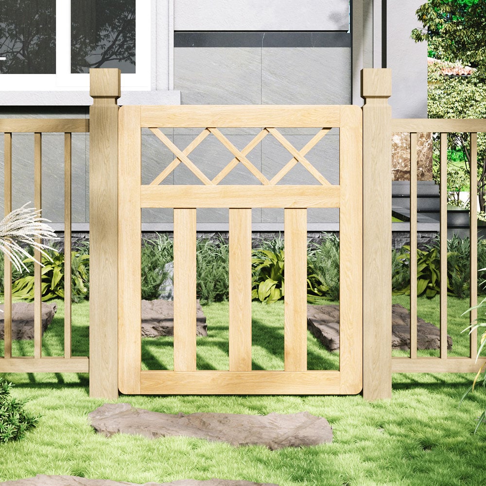 Outdoor Cross Top Wooden Nature Garden Fence Door, 90 x 76 x 2.5cm Image 7