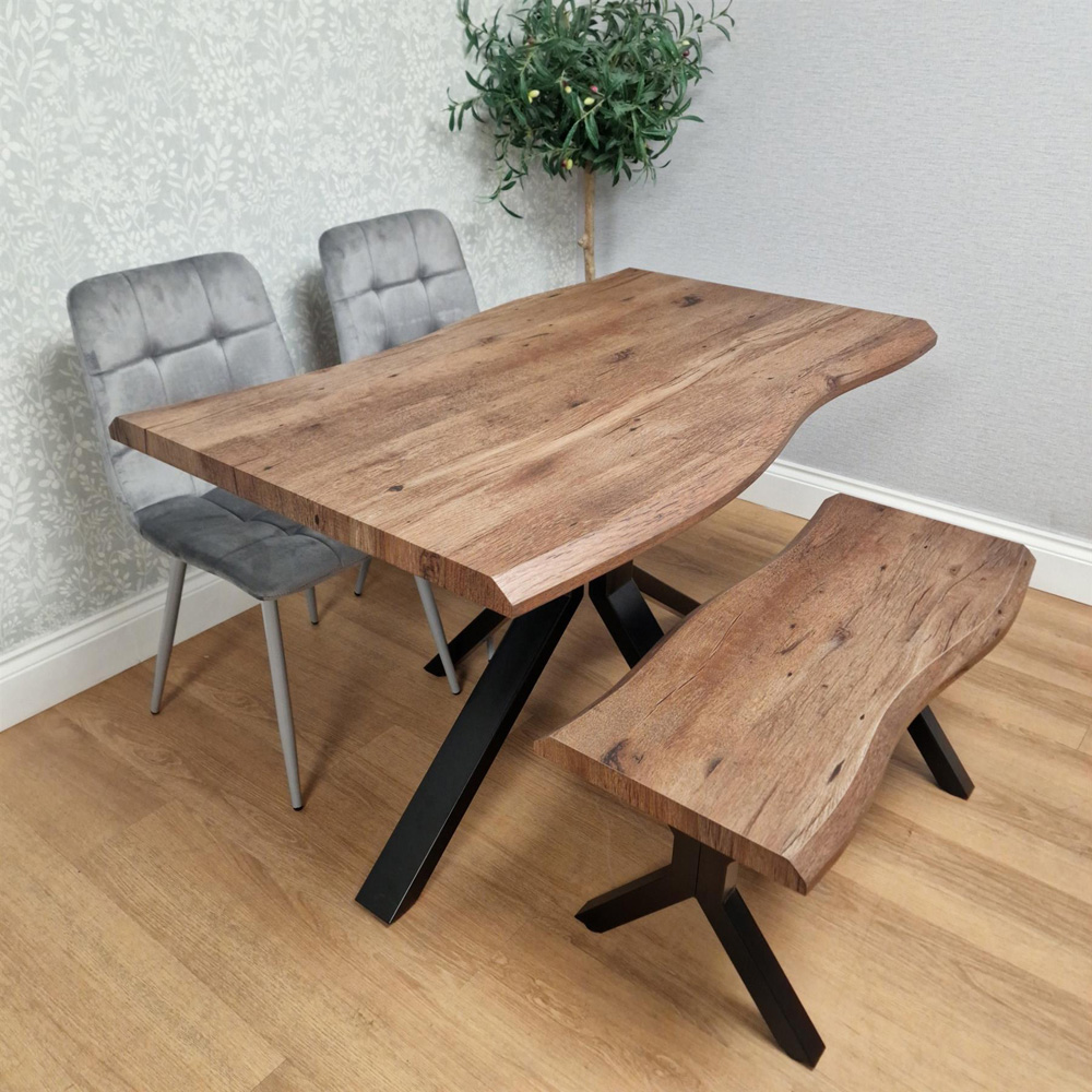 Kosy Koala 4 Seater Wooden Effect Velvet Dining Set with Bench Grey Image 1