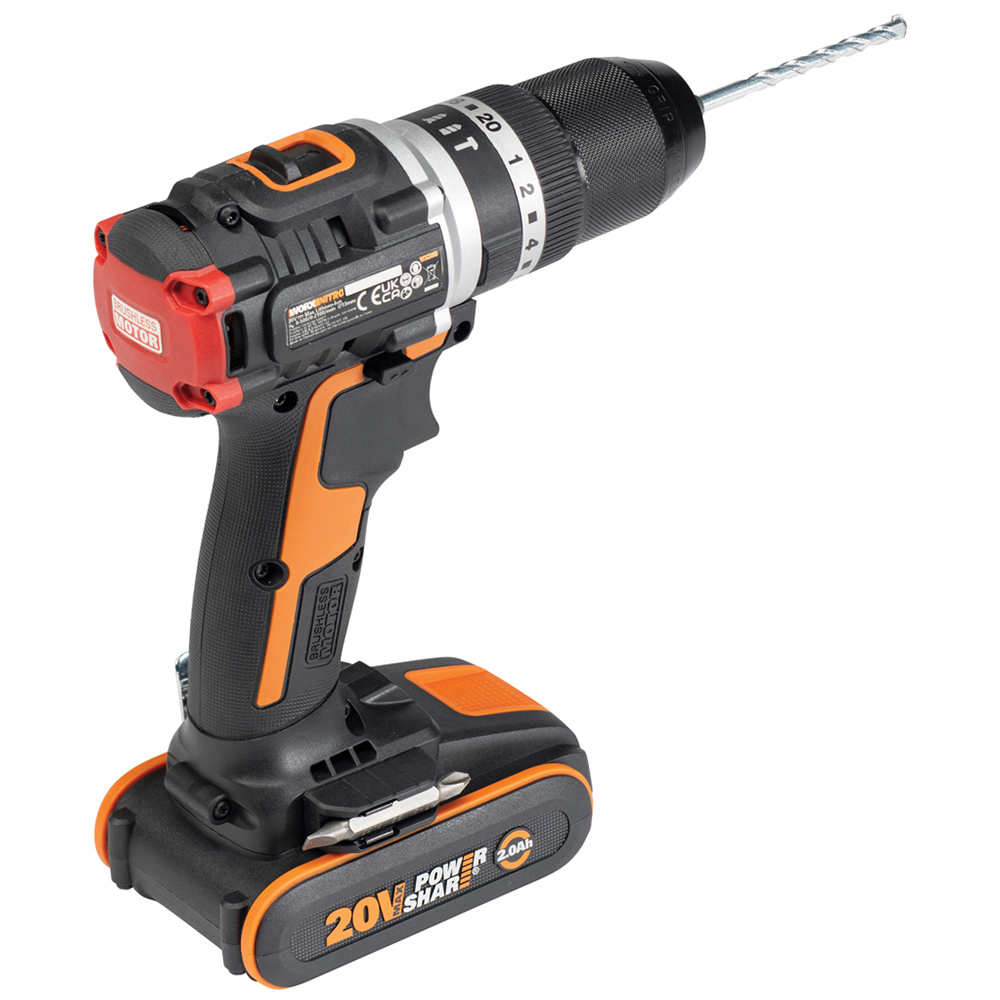 Worx WX355.1 20V 55Nm Cordless Combi Drill with 2.0Ah Battery and Charger Case Image 5