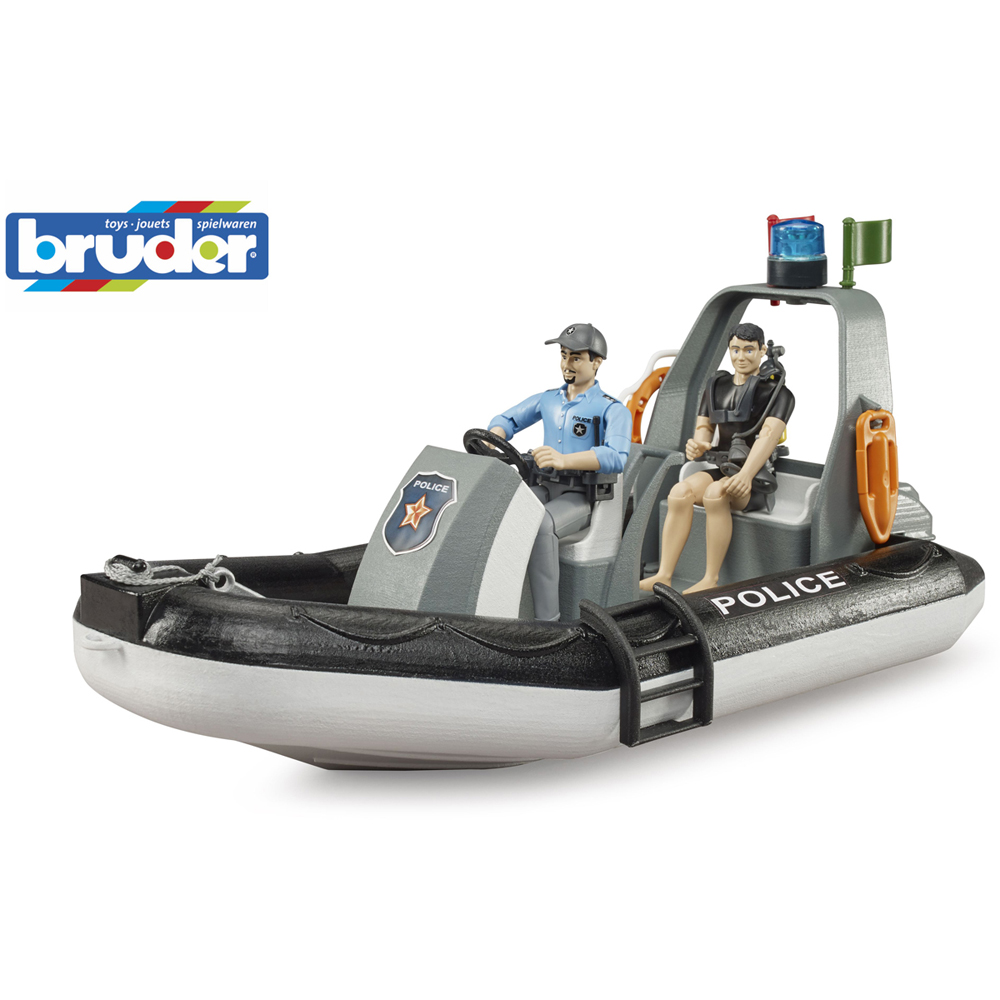 Bruder Bworld Police Boat with Rotating Beacon Light and 2 Figures Image 9