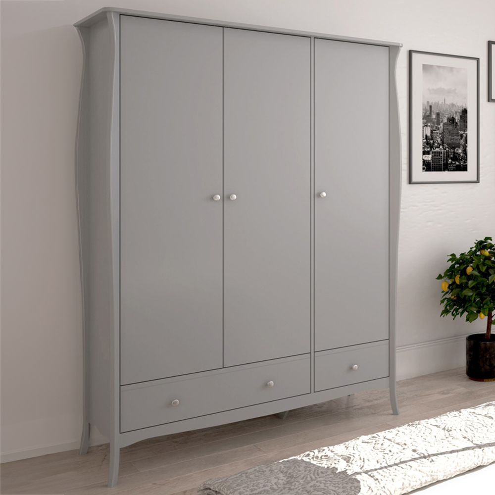 Florence Baroque 3 Door 2 Drawer Grey Wardrobe Image 1