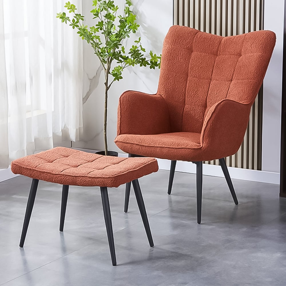 Paris Boucle Copper Armchair and Footstool Set Image 1
