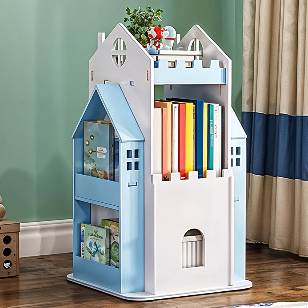 Living and Home 3 Tier Blue Rotating Kids Castle Bookshelf Image 1