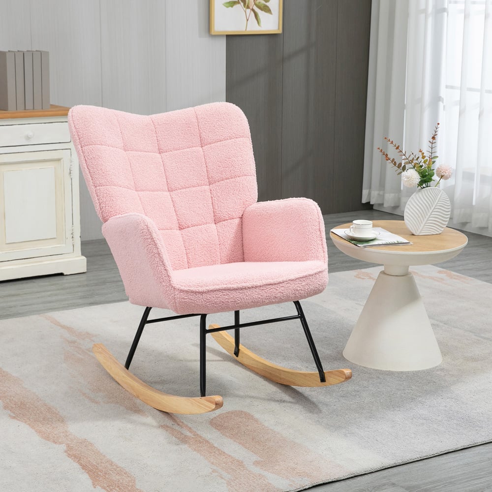 HOMCOM Pink Berber Fleece Wingback Rocking Chair Image 4