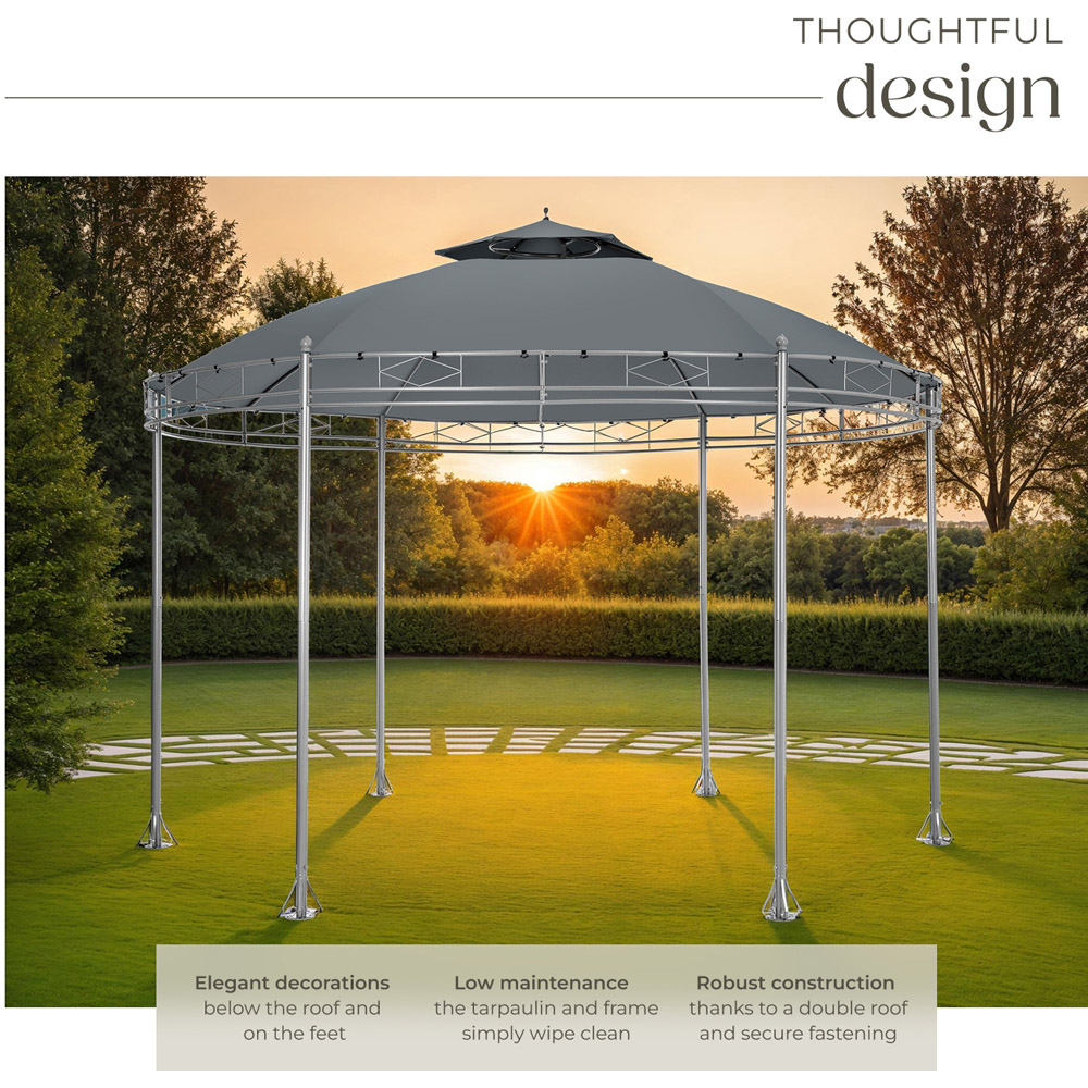 tectake Siana 3.5m Anthracite Double Roof Water-Repellent Round Gazebo with 6 Side Panel Image 4