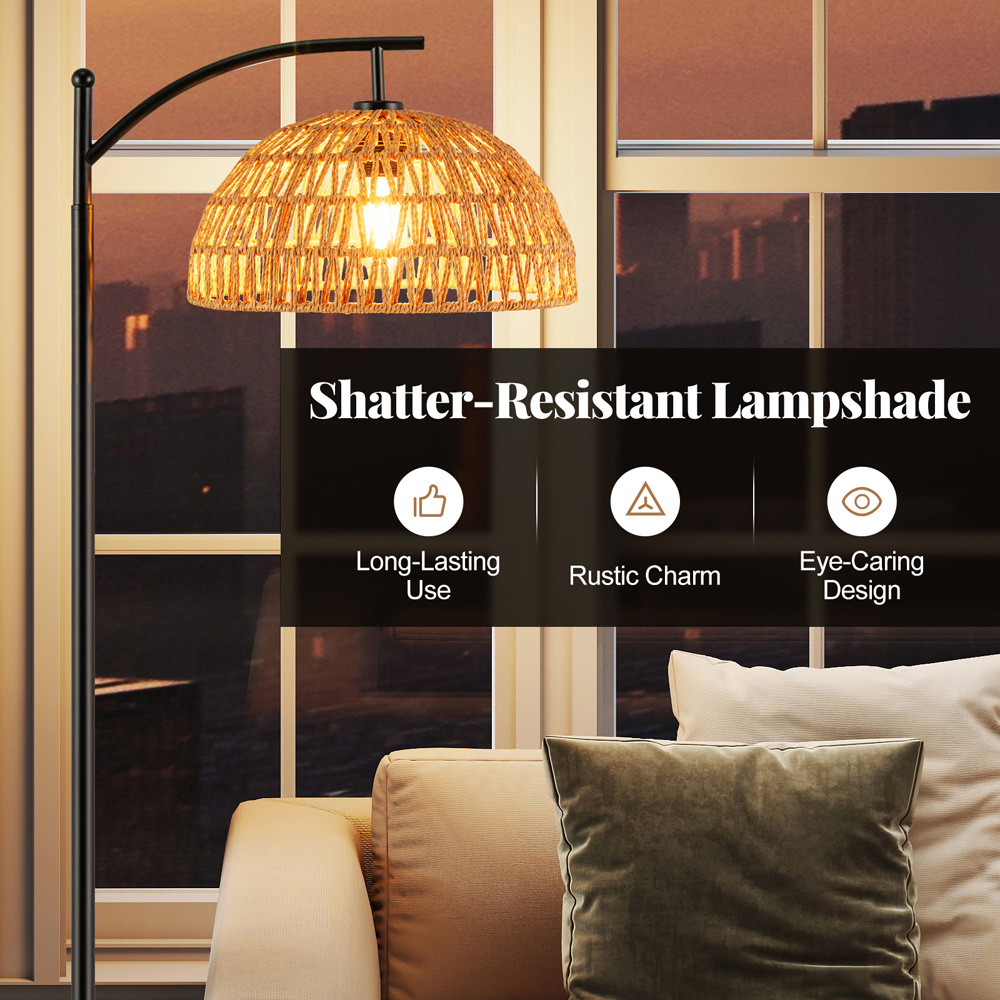 Costway Black Modern Arc Floor Lamp with Hanging Lampshade Image 7