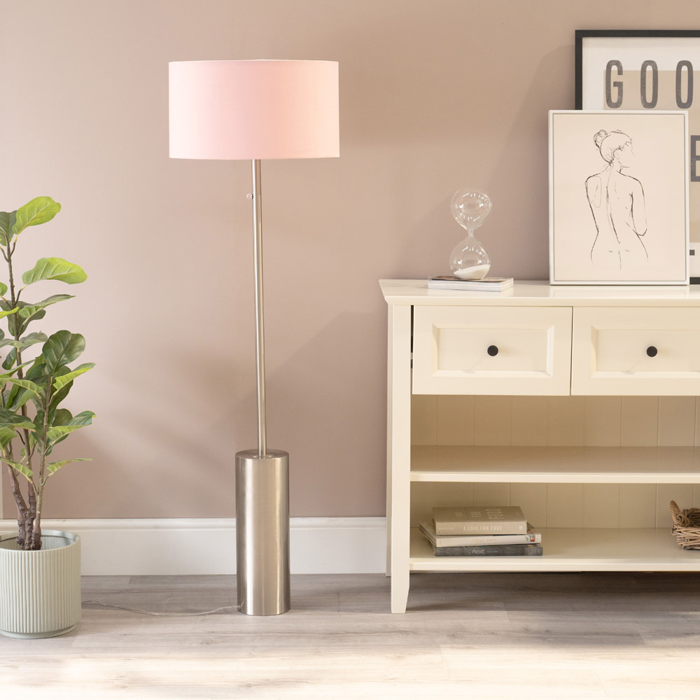 ValueLights Lexy Blush Pink Shade Chrome LED Floor Lamp Image 4