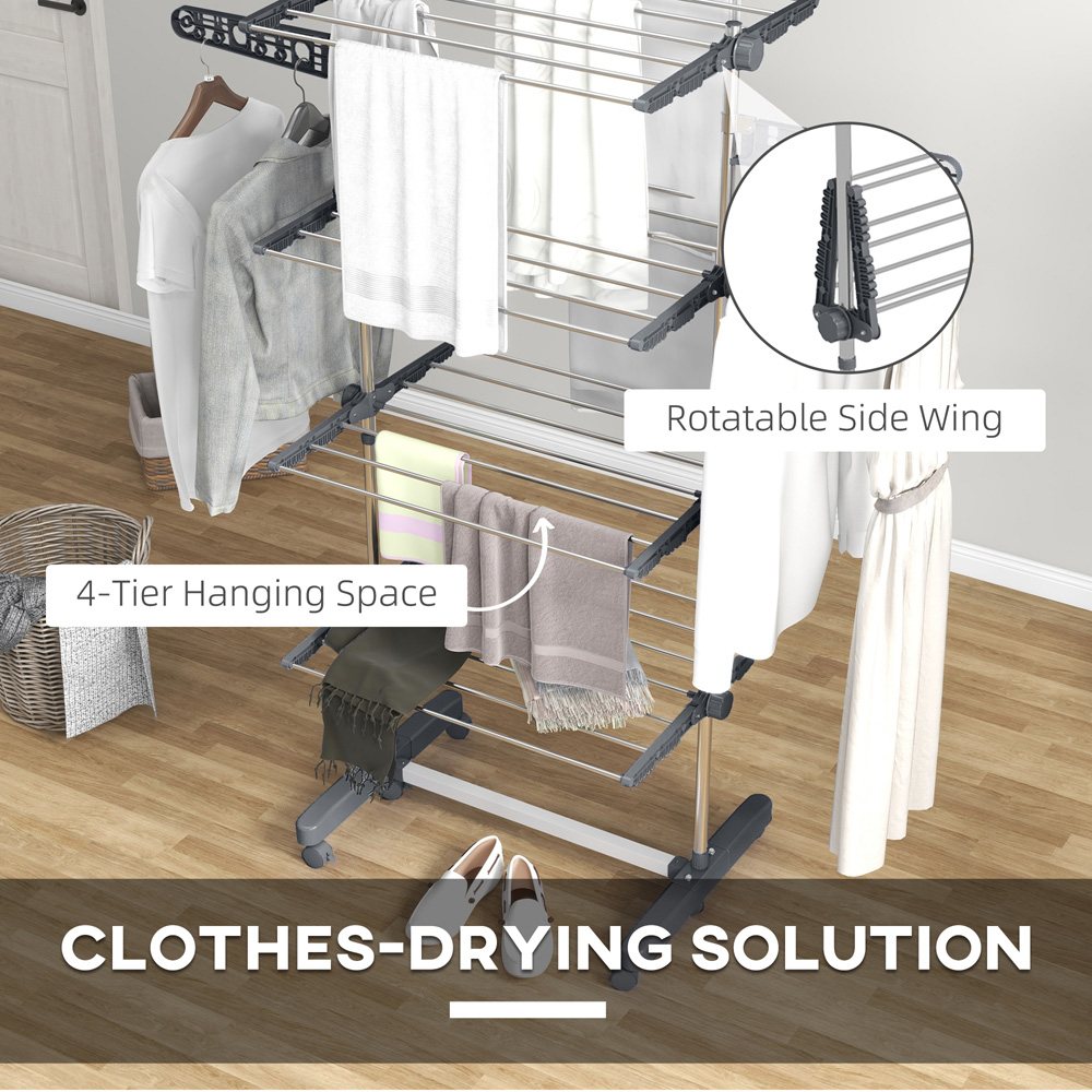 HOMCOM 4 Tier Grey Stainless Steel Clothes Airer Image 5