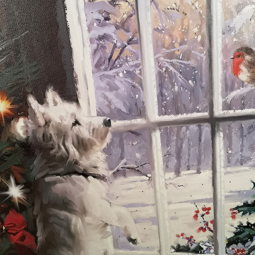 Samuel Alexander Snowtime Festive Dog and Robin Christmas Light Up Wall Art 30 x 40cm Image 4