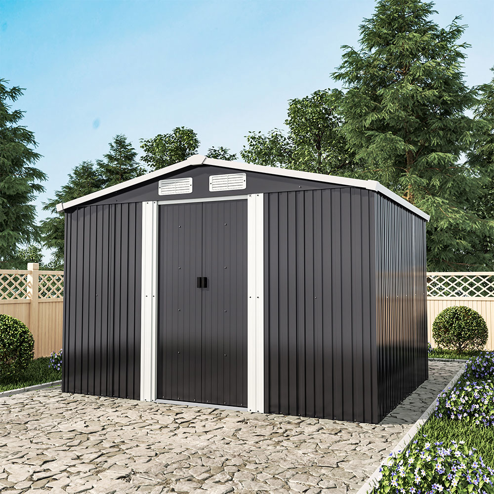 Living and Home 6 x 8ft Anthracite Metal Apex Garden Storage Shed with Foundation Image 4