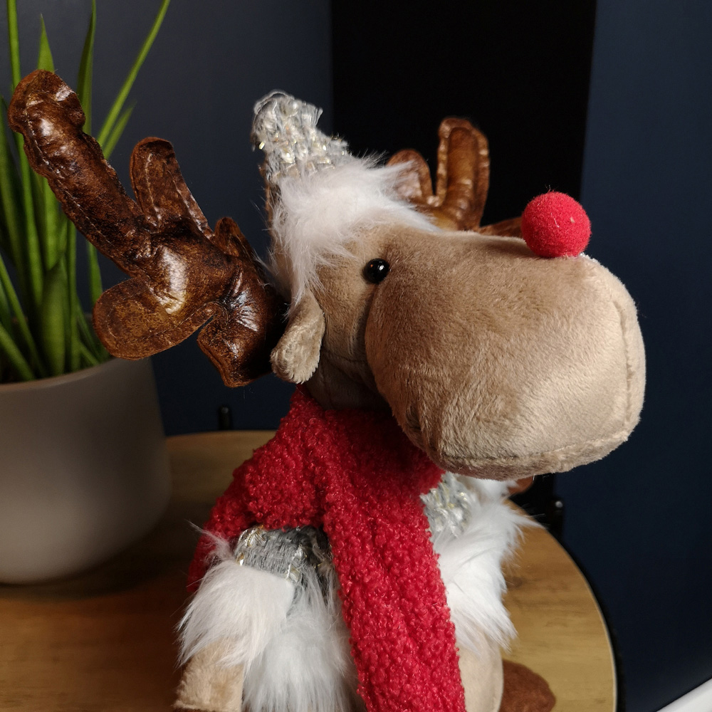 Samuel Alexander Grey Plush Reindeer Christmas Decoration with Hat and Scarf Image 4