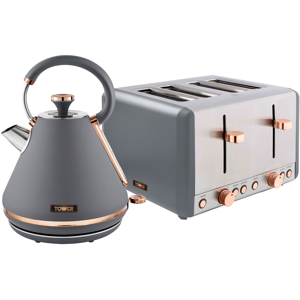 Tower Cavaletto EEJB227 Grey and Rose Gold 4 Slice Toaster and 1.7L Kettle Set Image 1