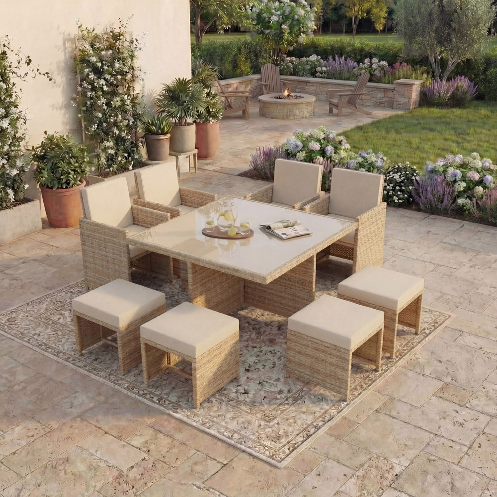 GARDEN VIDA Cuba 8 Seater Natural PE Rattan Garden Dining Set Image 4