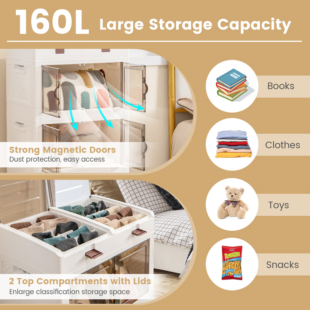 Costway 160L White Collapsible Storage Bins with Wheels Set of 3 Image 6