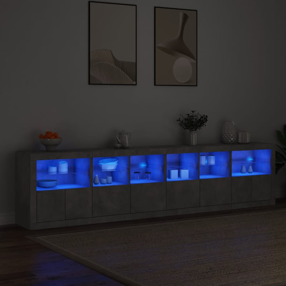 vidaXL 8 Door 12 Shelf Concrete Grey LED Sideboard Image 9