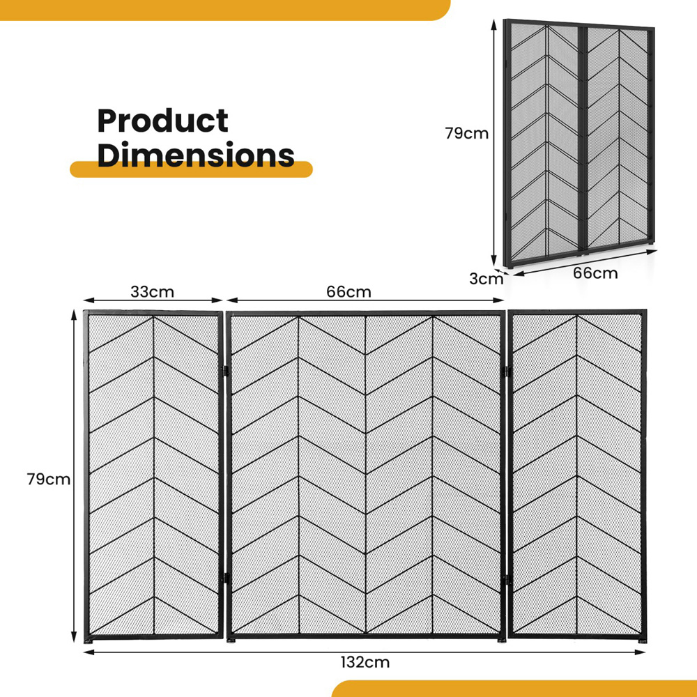 Costway 3 Panel Chevron Herringbone Pattern Folding Fireplace Screen Image 9