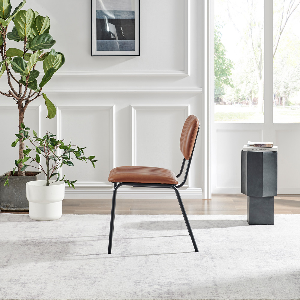 Furniturebox Guinn Set of 2 Tan and Black Faux Leather Dining Chairs Image 8