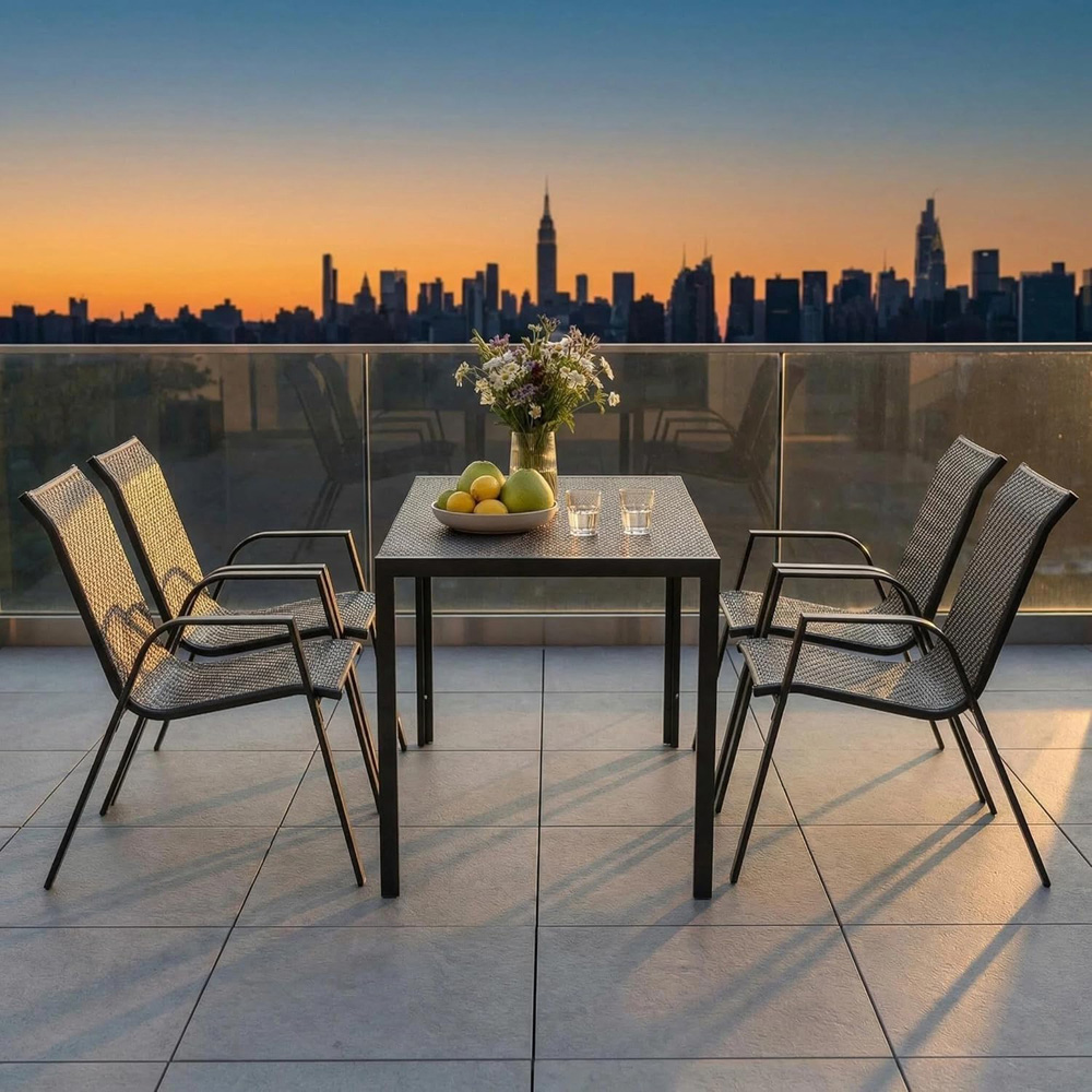 Alivio 4 Seater Grey Rattan Metal Patio Dining Set Image 1