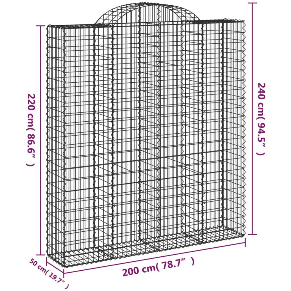 vidaXL Silver Galvanised Iron Arched Gabion Basket 200 x 50 x 220/240cm 18 Pack Image 5