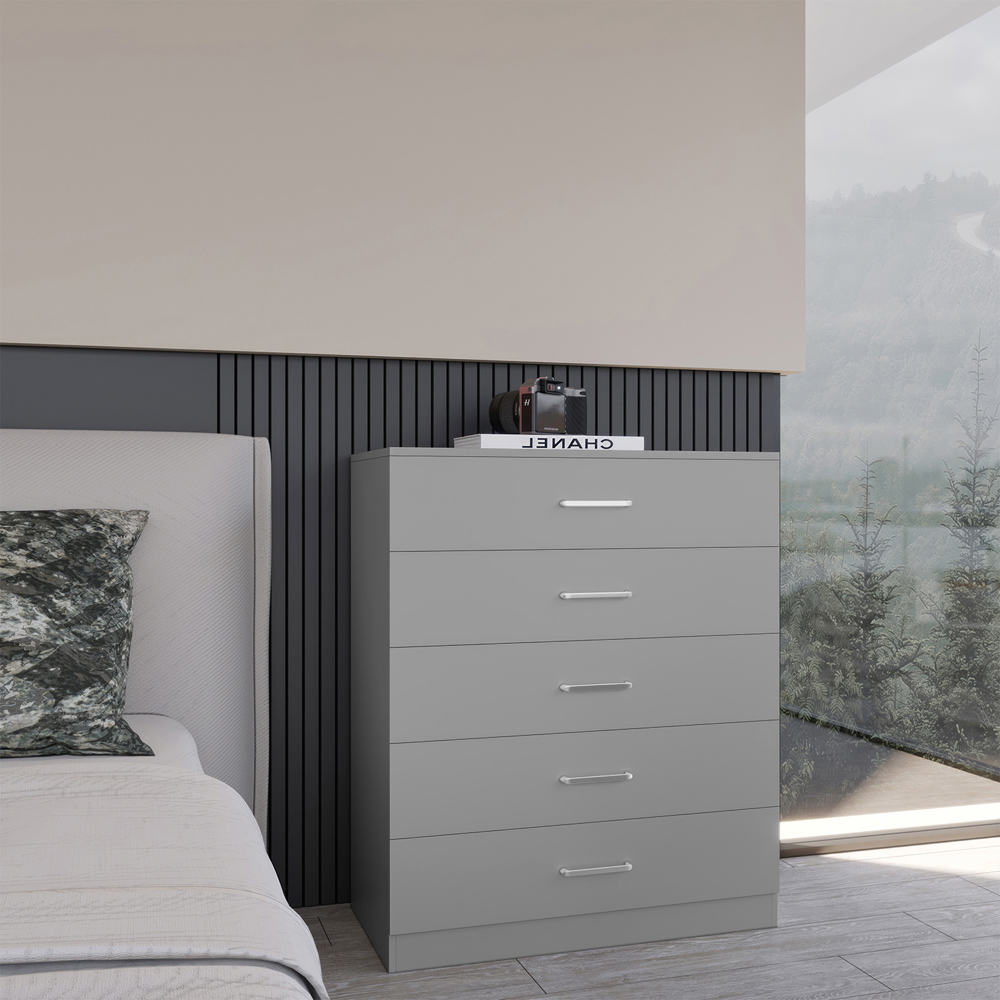 Seconique Dakota 5 Drawer Light Grey Storage Chest Image 8
