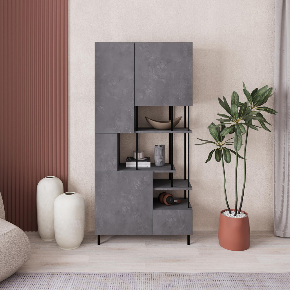 Decortie Key 5 Door 4 Shelf Retro Grey Bookcase Image 4